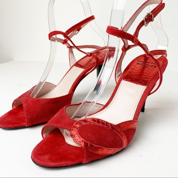SZ 38 Laurence Dacade Womens Red Heels Strappy Suede